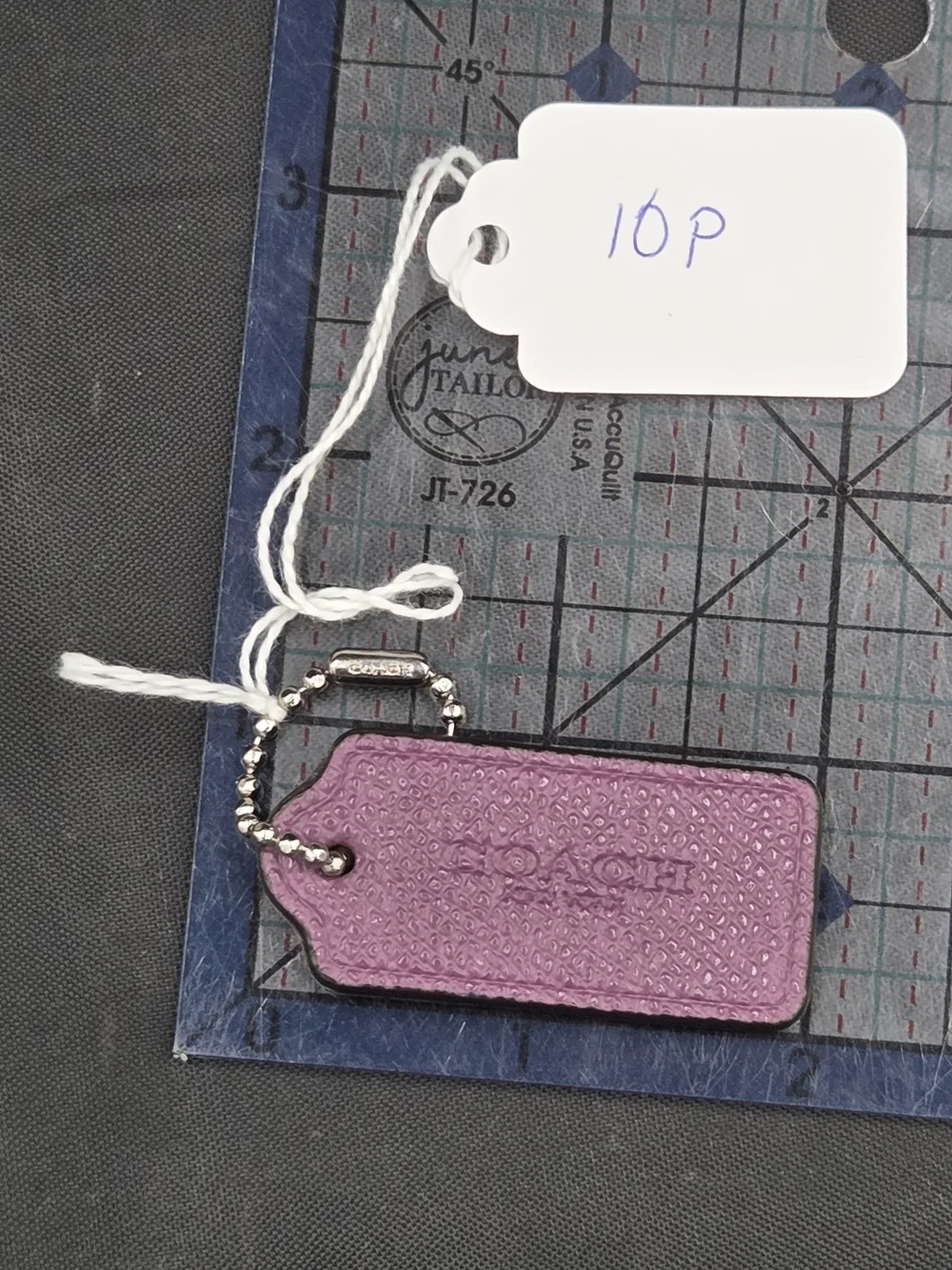 Coach Purple Textured Leather Key Tag with Embossed Silver Chain